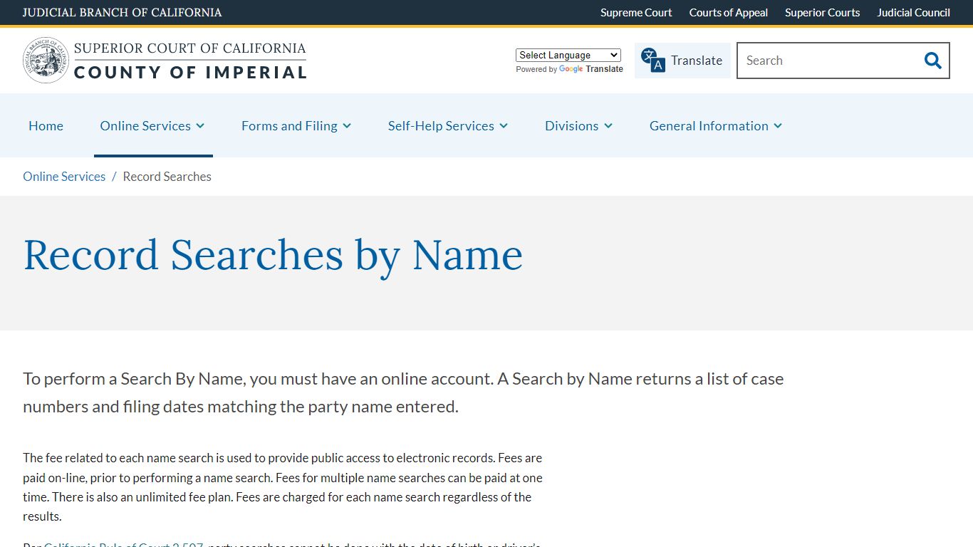 Record Searches | Superior Court of California | County of Imperial